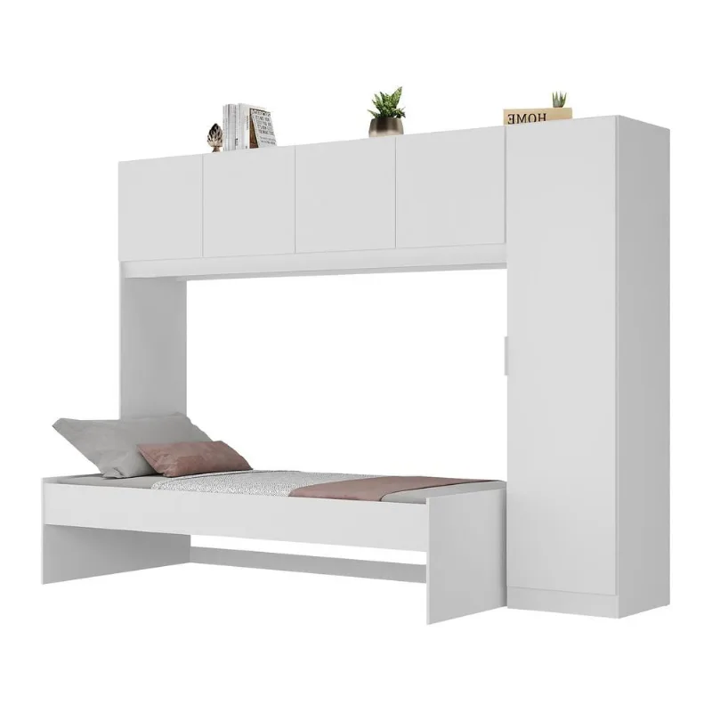 Cama de Solteiro com Guarda-Roupas Dublin Multimóveis MP4031 Branca - Multimóveis