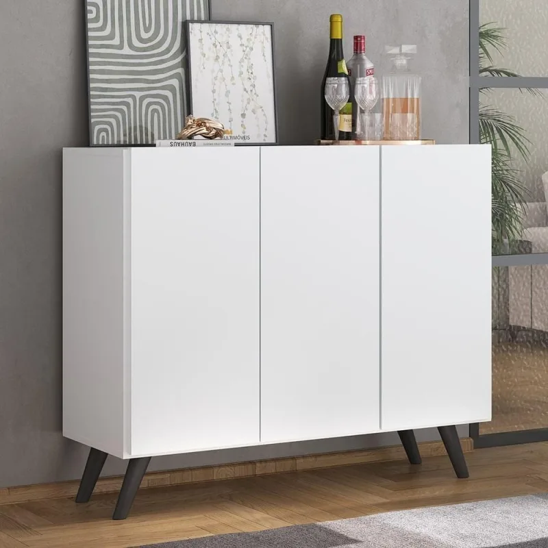 Aparador 3 Portas Retrô Veneza Mp1009 Branco/Preto - Multimóveis