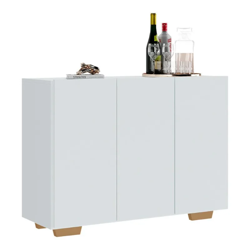 Aparador Buffet 3 Portas com Pés Quadrados Veneza Multimóveis MP1010 Branco/Natural - Multimóveis