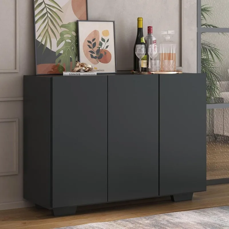Aparador 3 Portas Com Pés Quadrados Veneza Mp1010 Preto - Multimóveis