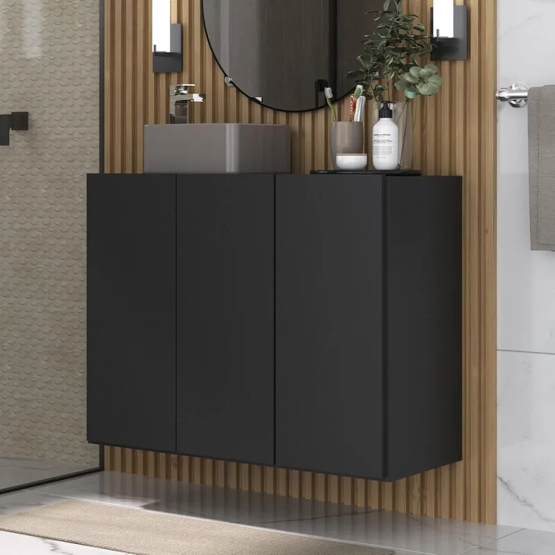 Gabinete Banheiro 3 Portas 90Cm Mp5029 Preto - OUTRAS - Agro