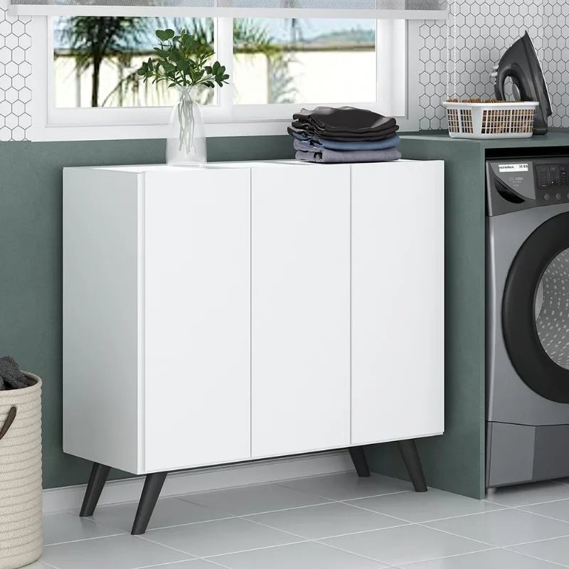 Armário Lavanderia Retrô com 3 Portas 90 cm Multimóveis MP5033 Branco/Preto - Multimóveis