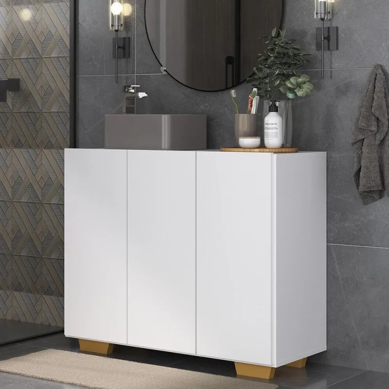 Gabinete Banheiro 3 Portas 90cm Mp5031 Branco Natural - OUTRAS - Agro