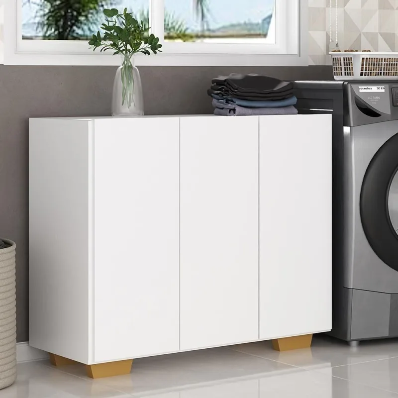 Armário Lavanderia Com 3 Portas 90 Cm Mp5034 Branco/Natural - OUTRAS - Móveis