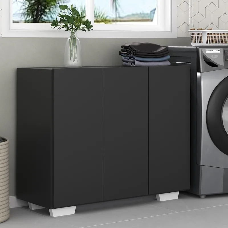 Armário Lavanderia Com 3 Portas 90 Cm Mp5034 Preto/Branco - OUTRAS - Móveis