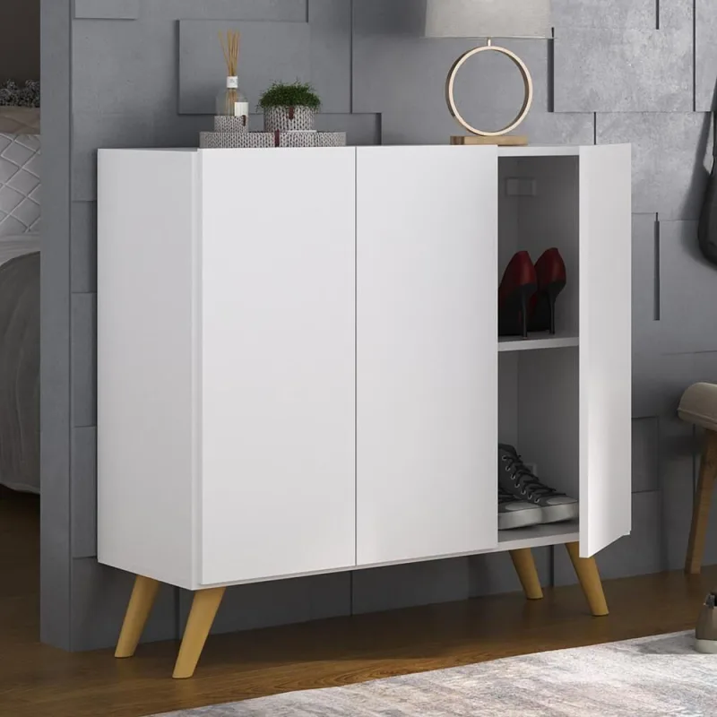 Sapateira Retrô 3 Portas Nina Mp6018 Branca Natural - Multimóveis