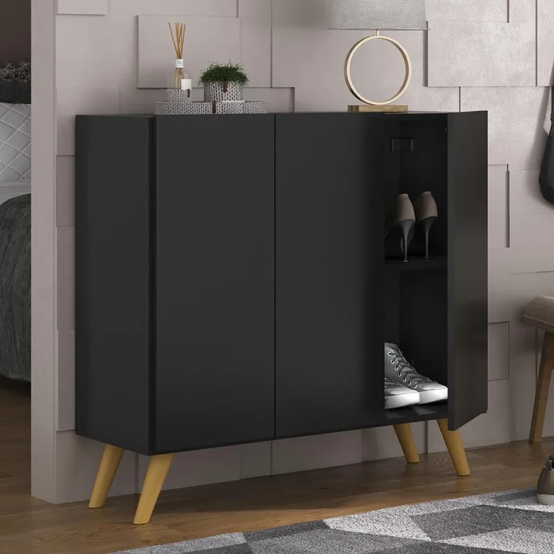 Sapateira Retrô 3 Portas Nina Mp6018 Preta Natural - Multimóveis