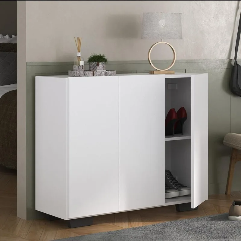 Sapateira 3 Portas Nina Mp6019 Branca Preta - Multimóveis
