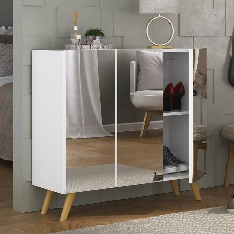 Sapateira Retrô Com Espelho 3 Portas Mp6022 Branca Natural - Multimóveis