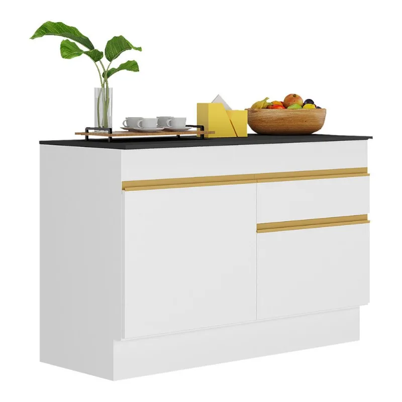 Balcão Cozinha com Rodapé Gabinete Pia 120 cm 2 Portas 1 Gaveta Veneza GW Multimóveis MP2117 Branco