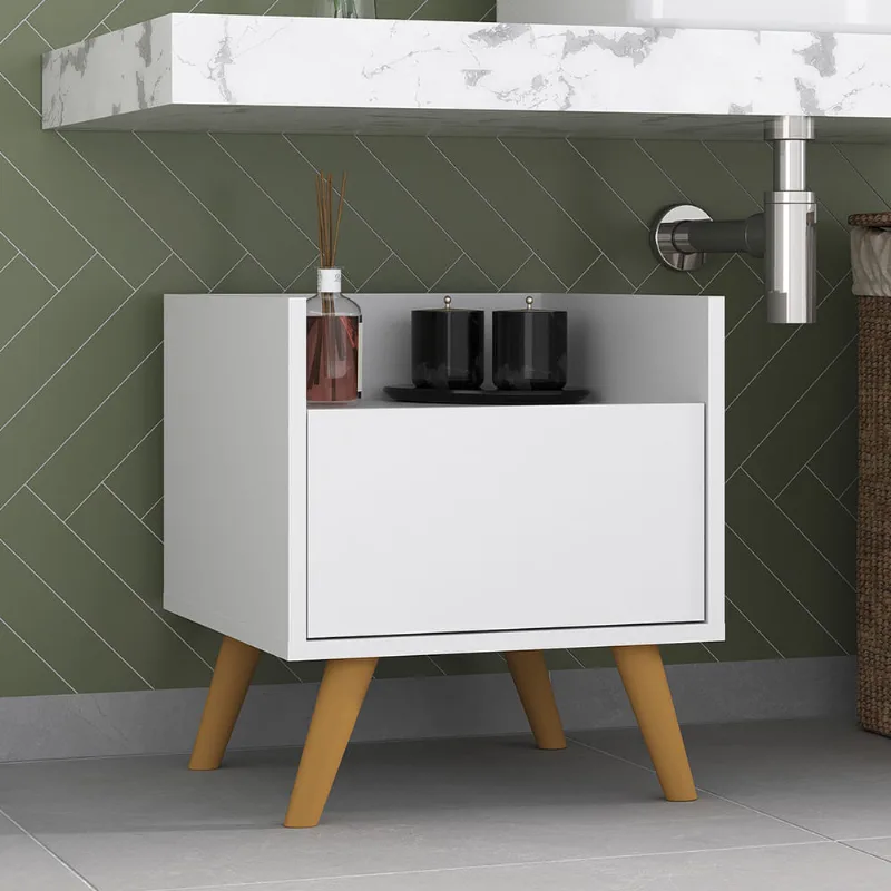 Gabinete Armário Banheiro 40 cm com Pés Retrô Multimóveis MP5037 Branco/Natural - Multimóveis