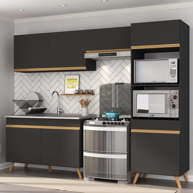 Cozinha Compacta 4pçs+Armário E Balcão Mp3749 Preta - OUTRAS - Agro