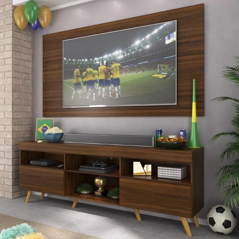 Rack c/ Painel TV 65" Retrô Holanda Multimóveis BR3133 Duna/Natural - Multimóveis
