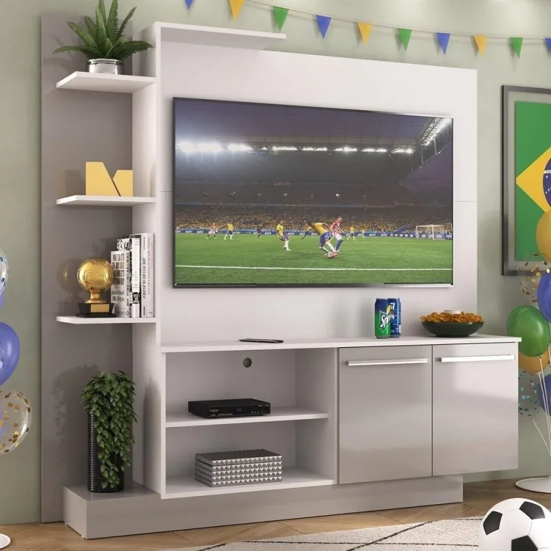 Estante Com Painel Tv 55" E 2 Portas França Multimóveis Br2473 Branco/ Lacca Fumê - OUTRAS - Agro