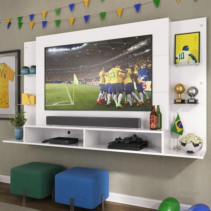Painel Tv 60" Com Prateleiras De Vidro Brasil Multimóveis Br2739 Branco - Multimóveis