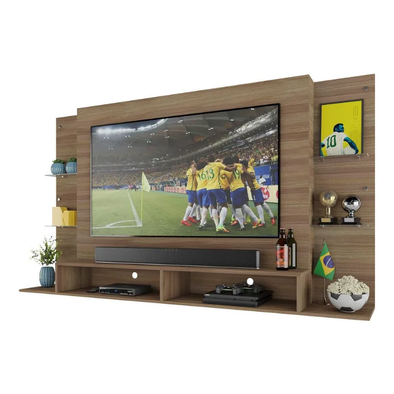 Painel TV 60" com prateleiras de vidro Brasil Multimóveis BR2739 Madeirado - Multimóveis