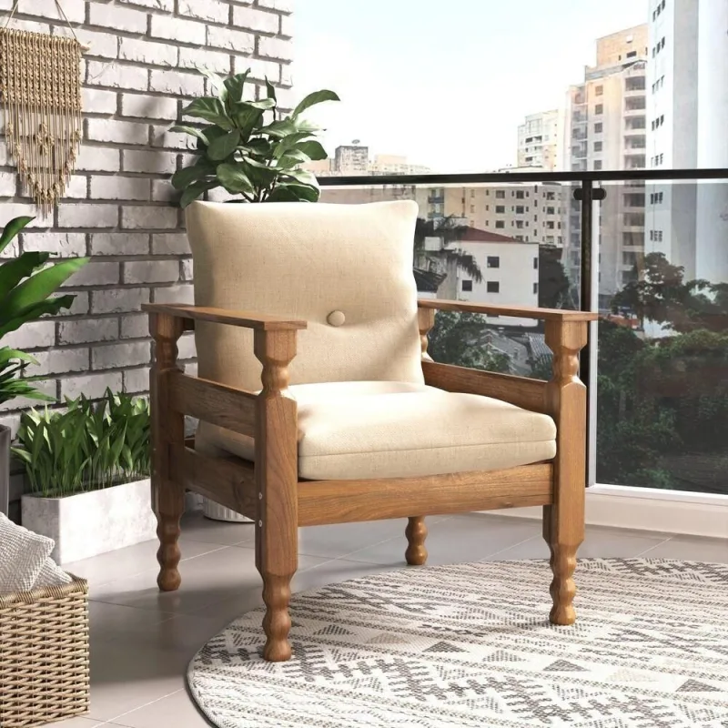 Poltrona Madeira Maciça Liz Imbuia/Bege - Multimóveis - Móveis