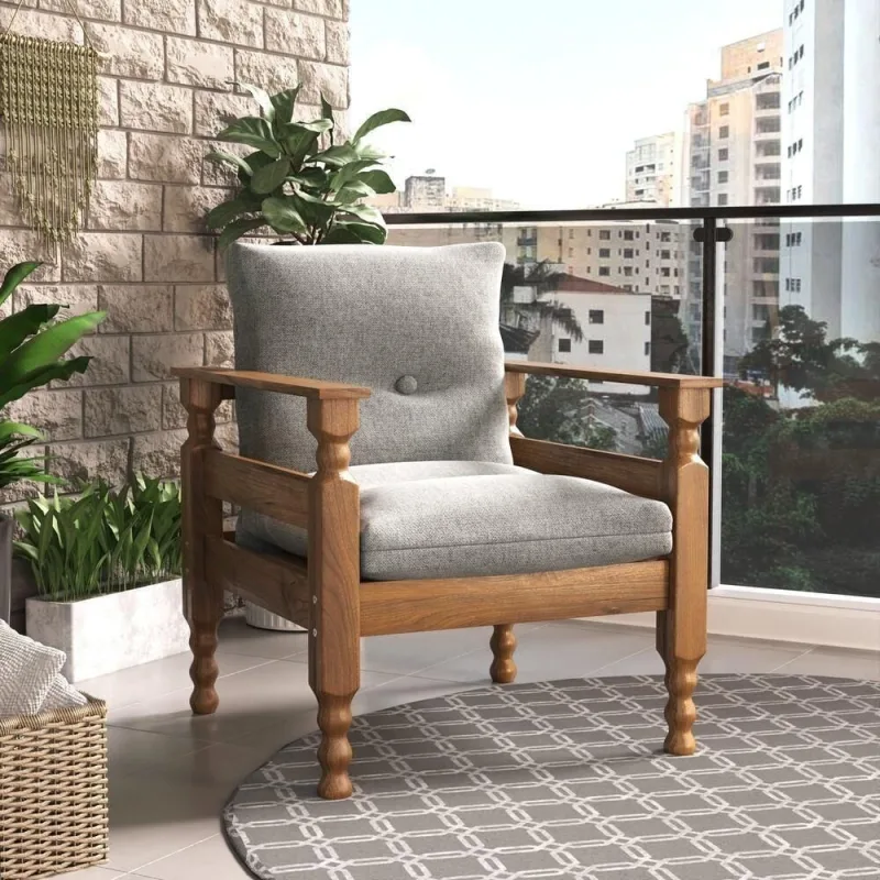 Poltrona Madeira Maciça Liz Imbuia/Cinza - Multimóveis