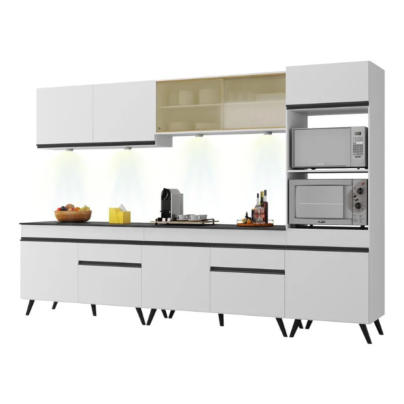 Armário de Cozinha Completa 5 peças com Leds MP2014.964 Veneza Up Multimóveis Branco - Multimóveis