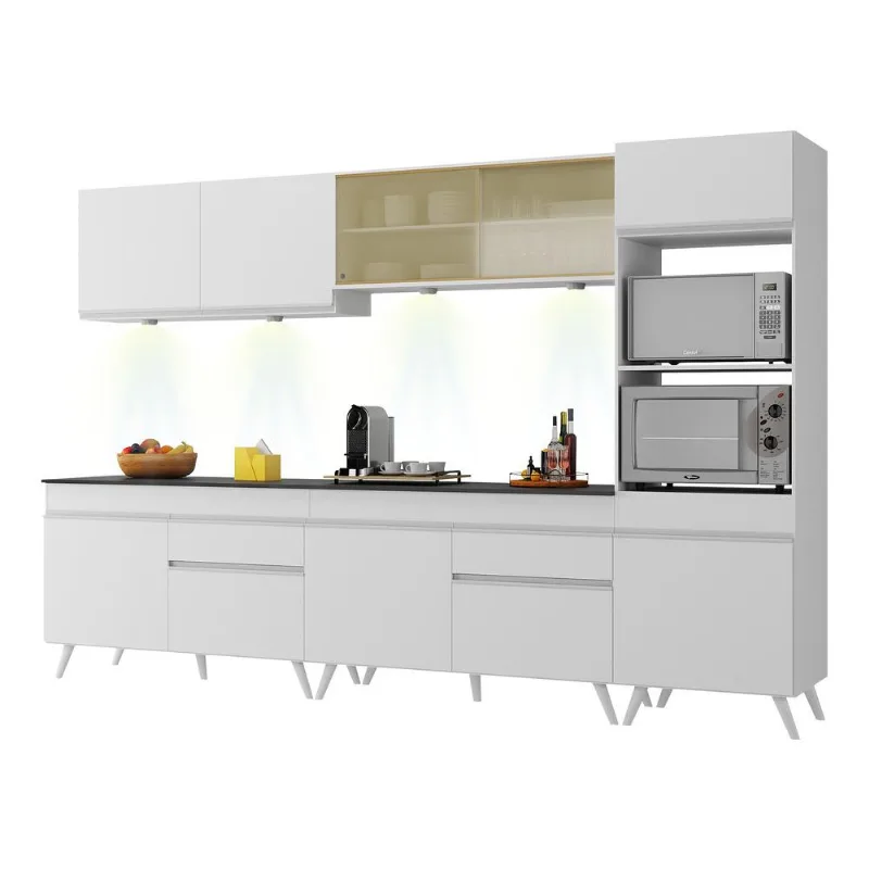Armário de Cozinha Completa 5 peças com Leds MP2014.891 Veneza Up Multimóveis Branco - Multimóveis