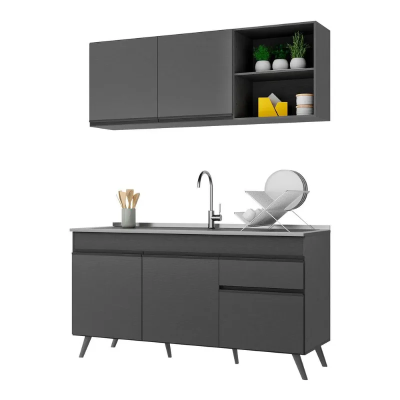 Armário de Cozinha Compacta Veneza Multimóveis MP2079.895 Preto - Multimóveis
