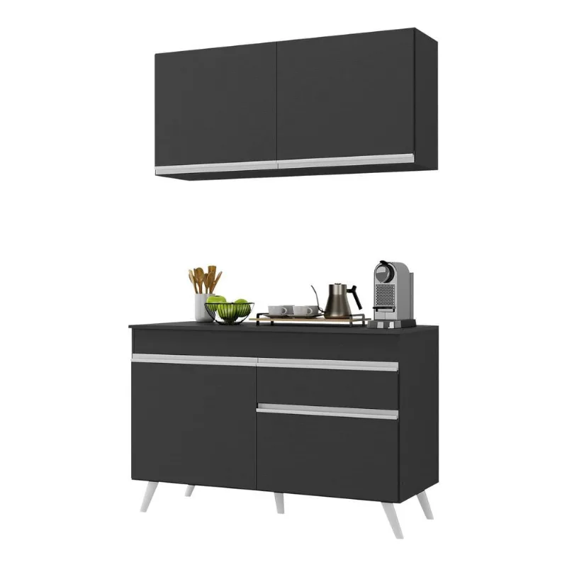 Armário de Cozinha Compacta 2 peças MP3687.898 Veneza Preto - Multimóveis