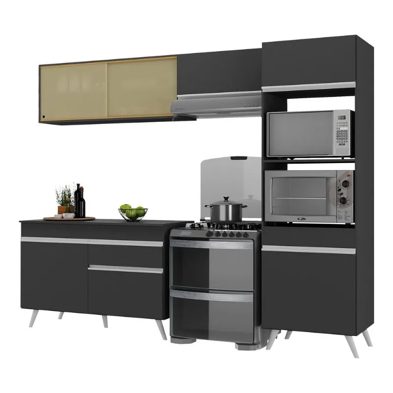 Armário de Cozinha Compacta 4 peças MP3692.898 Veneza Preto - Multimóveis