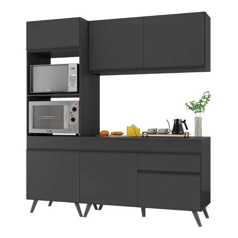 Armário de Cozinha Compacta 3 peças MP3694.895 Veneza Multimóveis Preto - Multimóveis