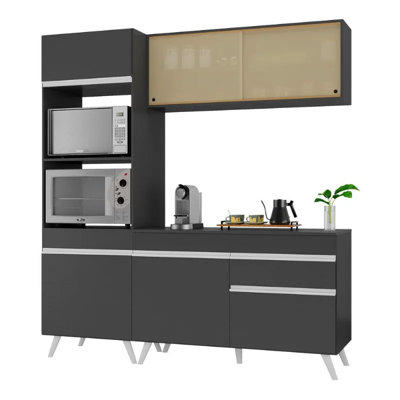 Armário de Cozinha Compacta 3 peças MP3695.898 Veneza Preto - Multimóveis