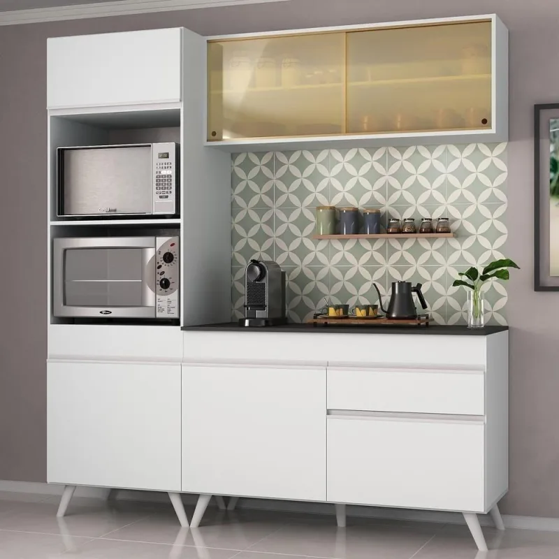 Cozinha Compacta Mp3695 6 Portas 1 Gaveta Mdf 182 cm Branco com Balcão e Armário para Forno - OUTRAS - Agro