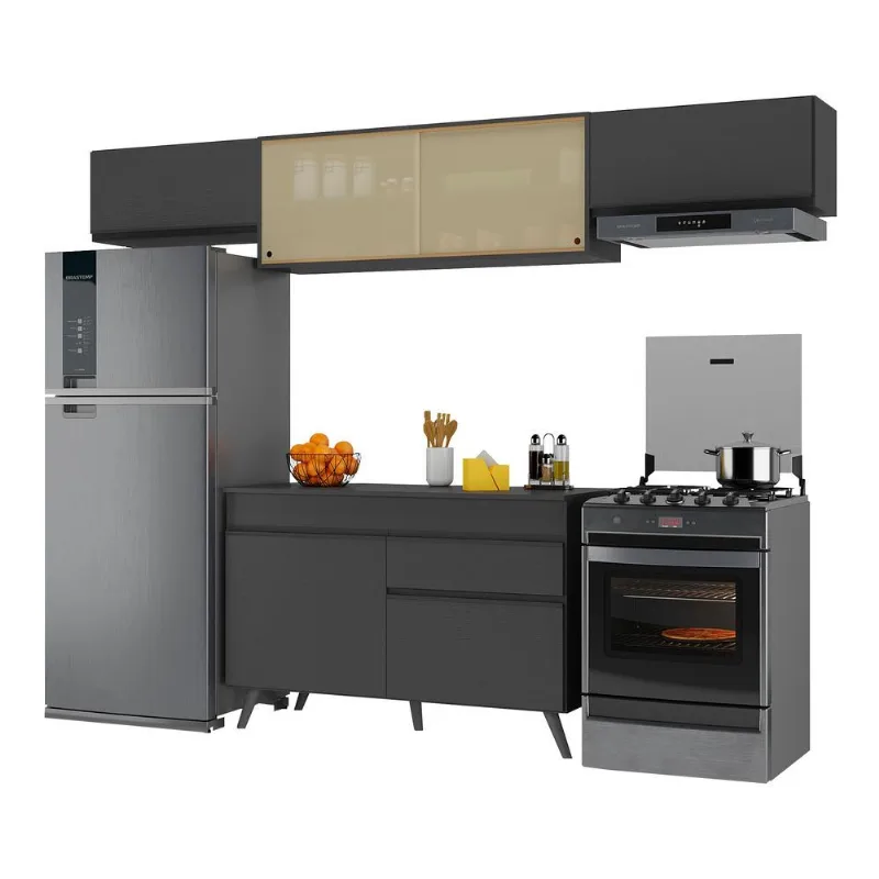 Armário de Cozinha Compacta 4 peças MP3698.895 Veneza Multimóveis Preto - Multimóveis
