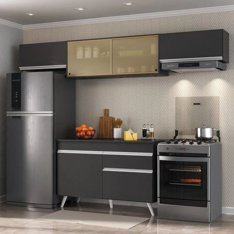 Armário De Cozinha Compacta 4 Peças Preto - OUTRAS - Móveis