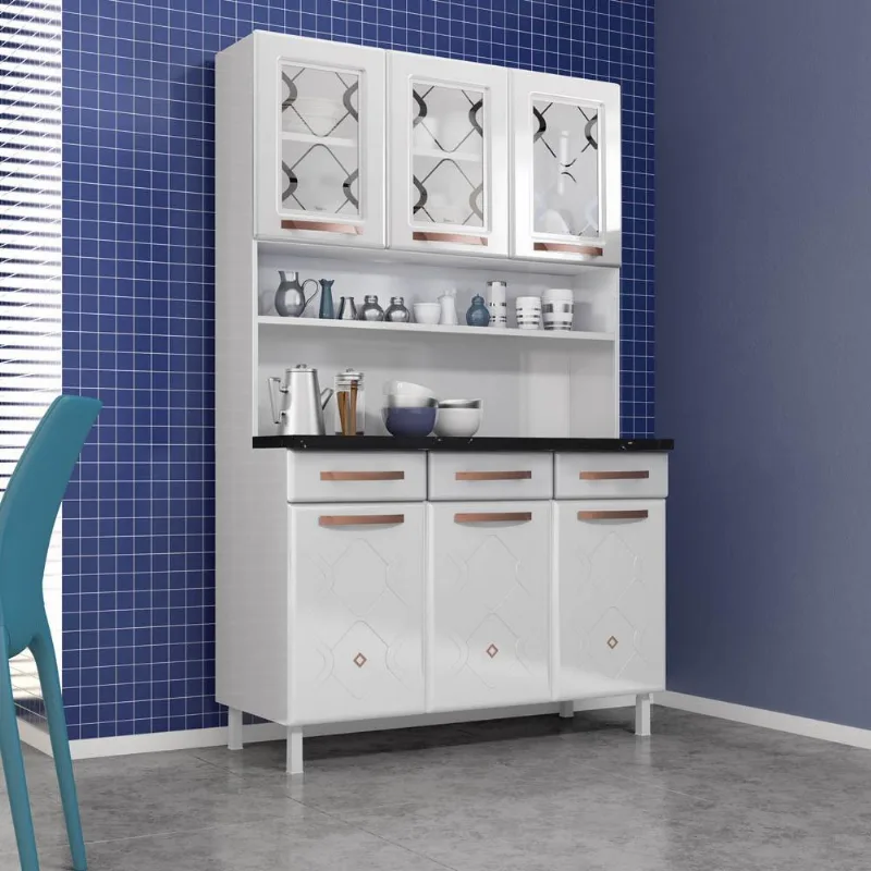Armário de Cozinha de Aço Kit Triplo 120cm Regina Multimóveis CR6129 Branco - Multimóveis