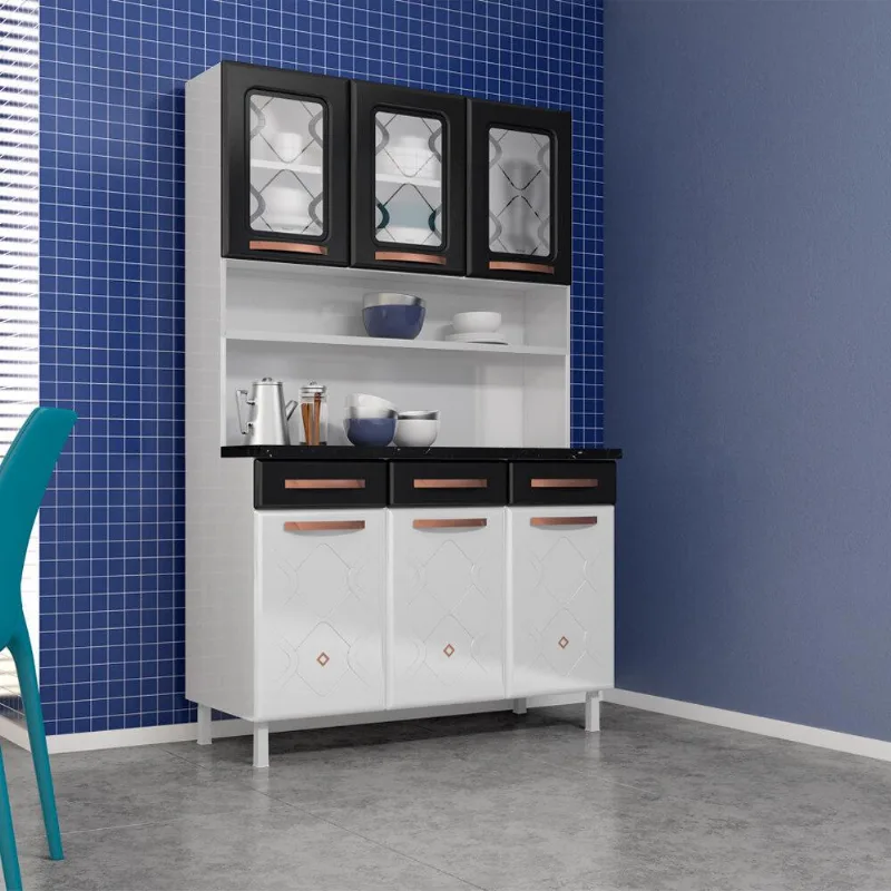 Armário de Cozinha de Aço Kit Triplo 120cm Regina Multimóveis CR6130 Branco/Preto - Multimóveis