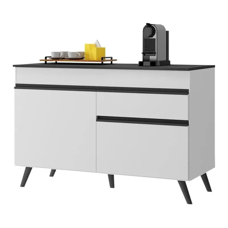 Balcão Cozinha Gabinete Pia 120Cm Branco/preto - Multimóveis - Móveis