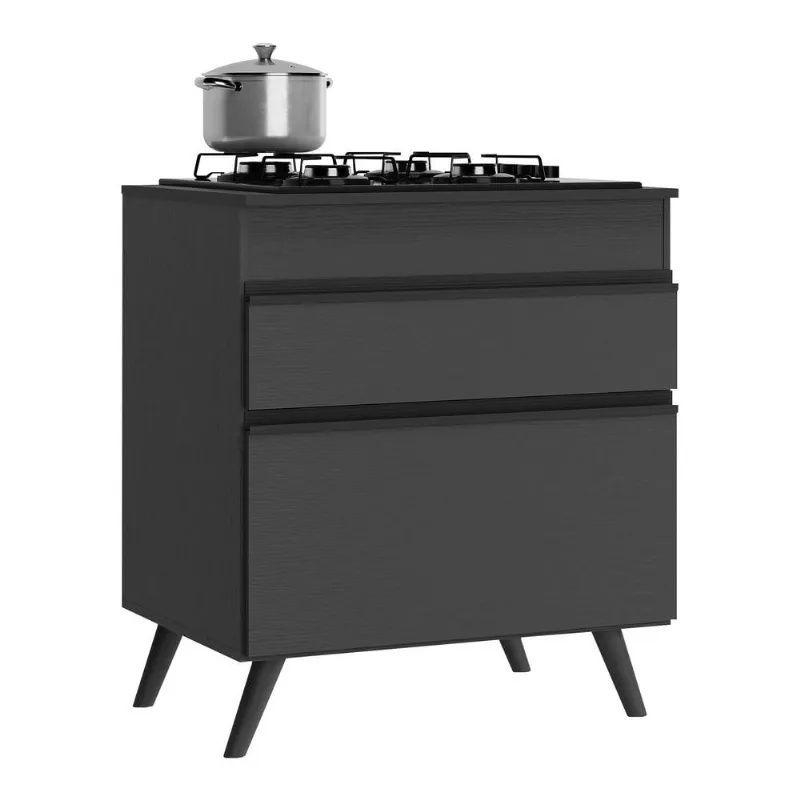 Balcão Cozinha para Cooktop 70 cm 1 Porta 1 Gaveta Veneza Multimóveis MP3706.895 Preto - Multimóveis
