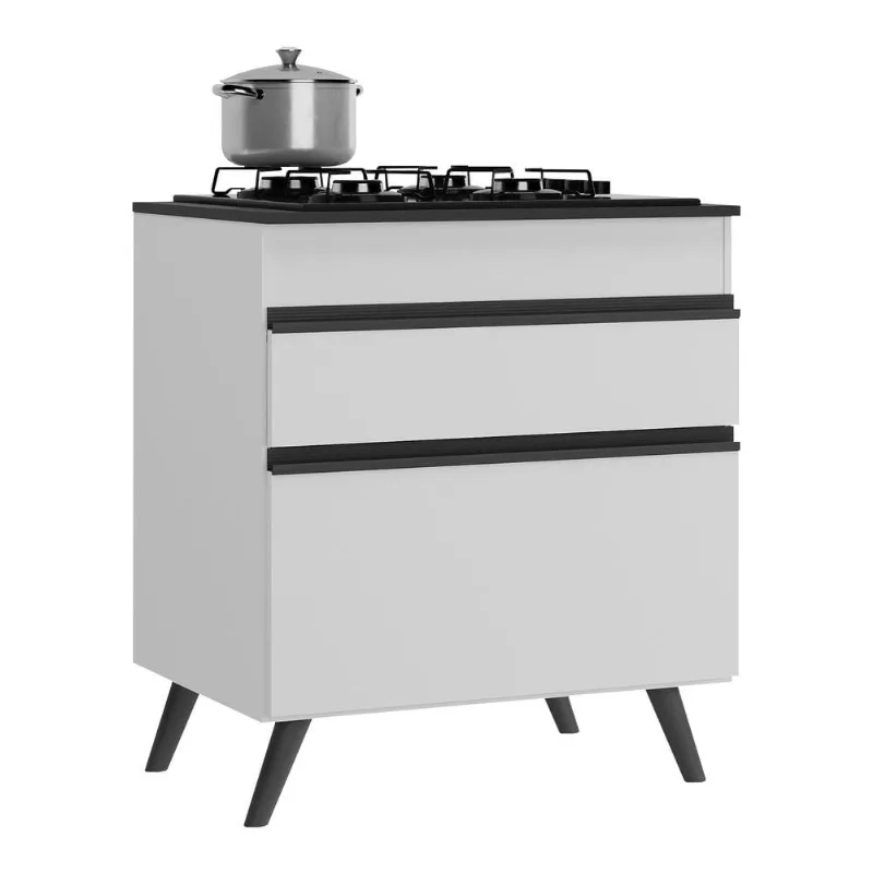 Balcão Cozinha para Cooktop 70 cm 1 Porta 1 Gaveta Veneza Multimóveis MP3706.964 Branco/Preto - Multimóveis