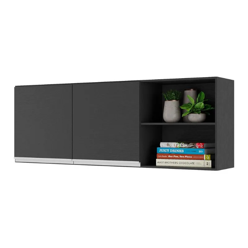 Armário de Cozinha Aéreo 150 cm 2 Portas Veneza Multimóveis MP3741.898 Preto/Branco