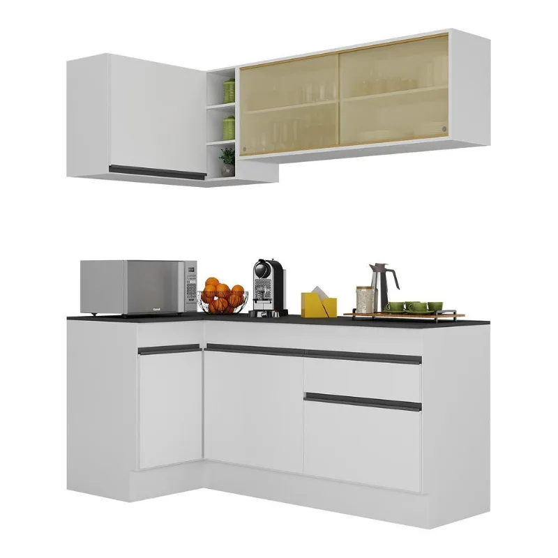 Armário de Cozinha Compacta de Canto com Rodapé Veneza Multimóveis MP2091.964 Branco/Preto