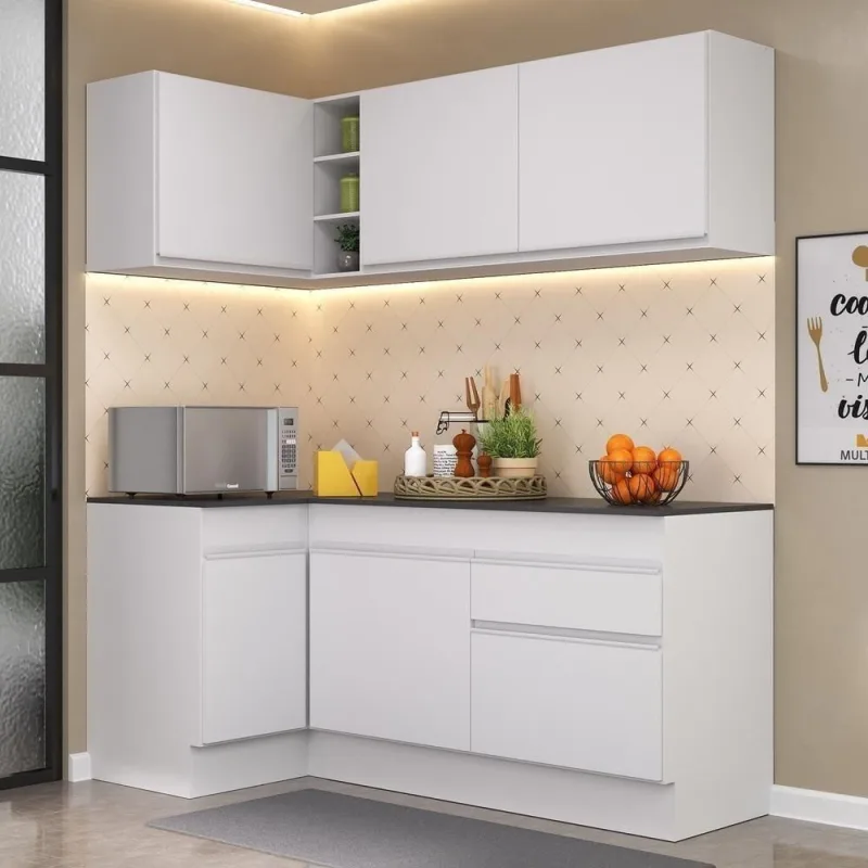 Cozinha Compacta de Canto Mp2092 6 Portas 1 Gaveta Mdf 90cm Branco com Tampo - Multimóveis