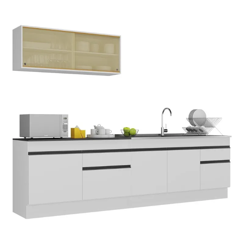 Armário de Cozinha Compacta com Rodapé Veneza Multimóveis MP2112.964 Branco/Preto