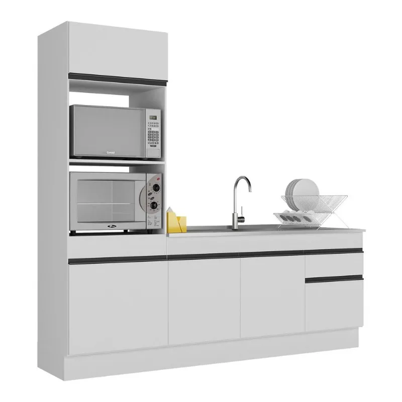 Armário de Cozinha Compacta com Rodapé Veneza Multimóveis MP2113.964 Branco/Preto - Multimóveis