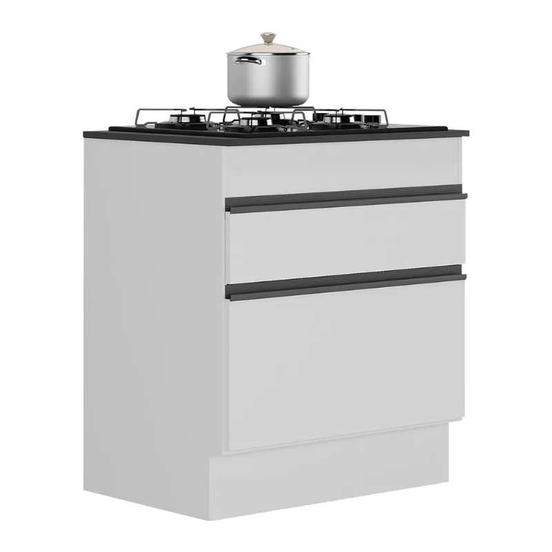 Balcão Cozinha c/ Rodapé para Cooktop 70 cm 1 Porta 1 Gav Veneza Multimóveis MP2118.964 Branco/Preto - Multimóveis