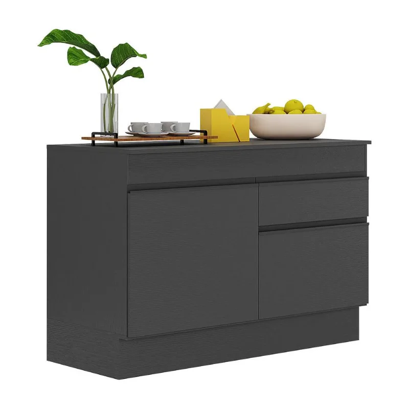 Balcão Cozinha com Rodapé Gabinete Pia 120 cm 2 Portas 1 Gaveta Veneza Multimóveis MP2117.895 Preto - Multimóveis