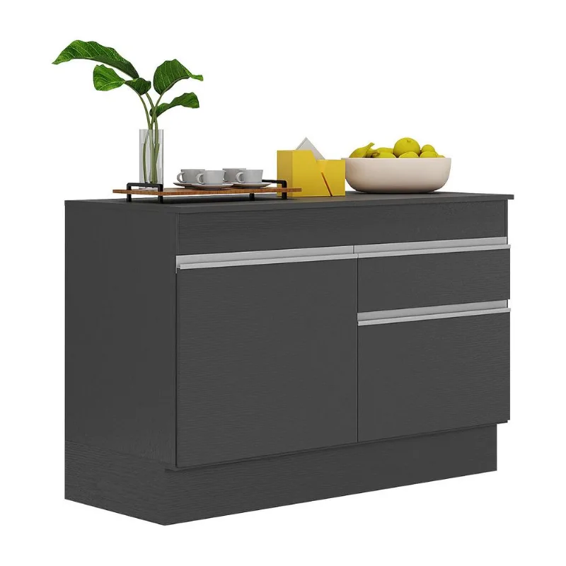 Balcão Cozinha c/ Rodapé Gabinete Pia 120cm 2 Ptas 1 Gav Veneza Multimóveis MP2117.898 Preto/Branco - Multimóveis