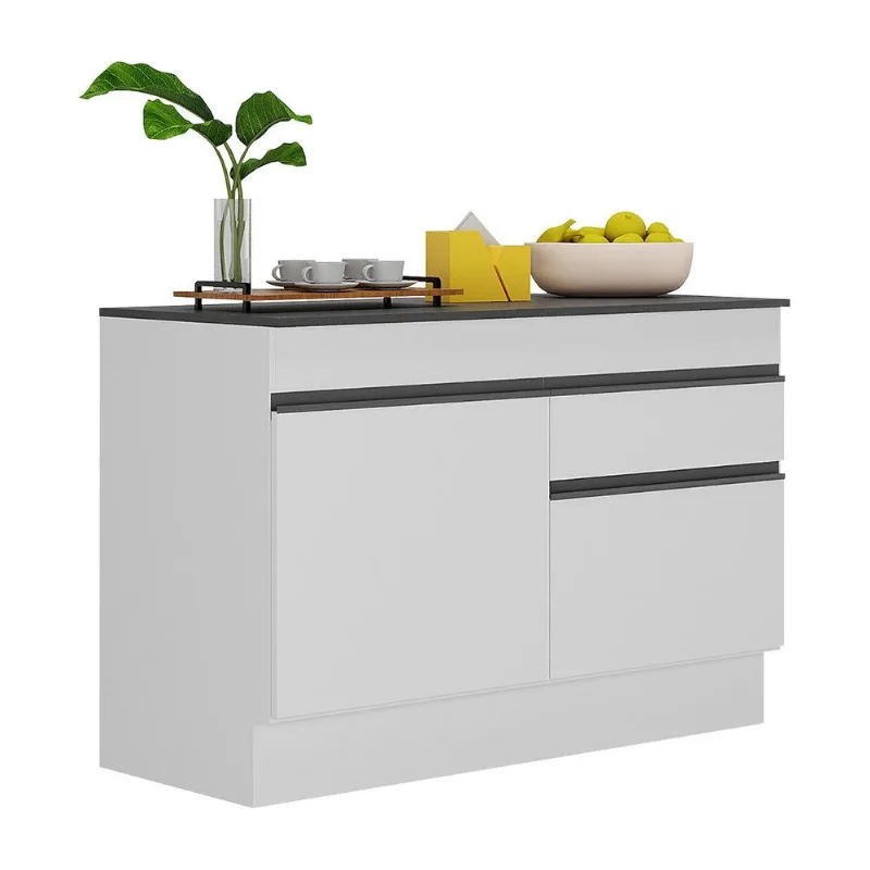 Balcão Cozinha c/ Rodapé Gabinete Pia 120 cm 2 rtas 1 Gav Veneza Multimóveis MP2117.964 Branco/Preto - Multimóveis
