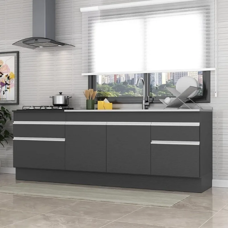 Kit 2 Balcões Gabinete Pia 150cm E Cooktop 70cm Preto/branco