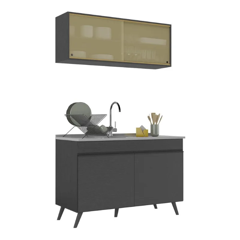 Armário de Cozinha Compacta 2 peças Veneza Multimóveis MP2140.895 Preto - Multimóveis