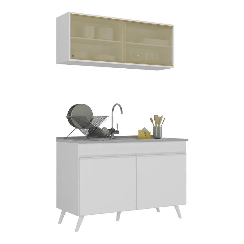 Armário de Cozinha Compacta 2 peças Veneza Multimóveis MP2140.891 Branco - Multimóveis