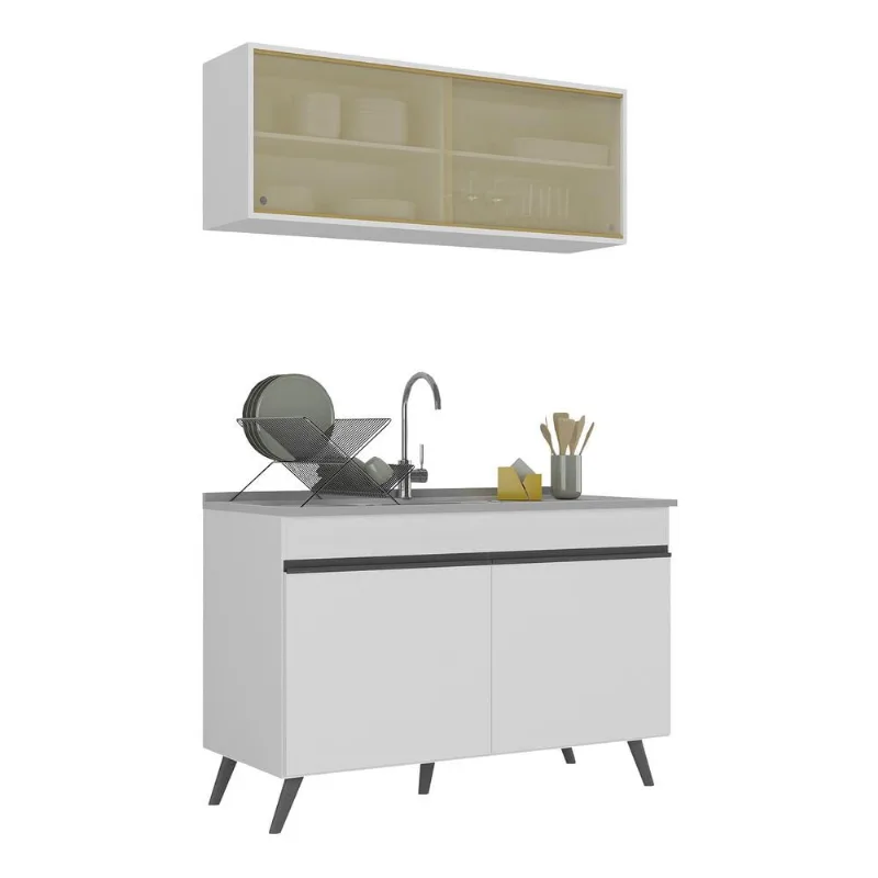 Armário de Cozinha Compacta 2 peças Veneza Multimóveis MP2140.964 Branco/Preto